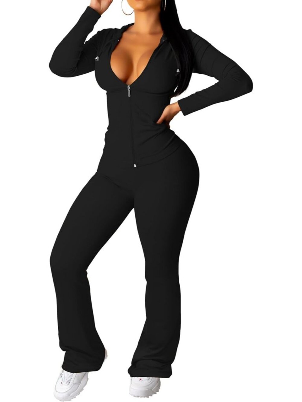 Women's  2 Piece Sets Black Tracksuit Casual Long Sleeve Sweatpants Outfits